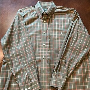 Orvis Olive and Red Plaid Button-Down Shirt Size XL